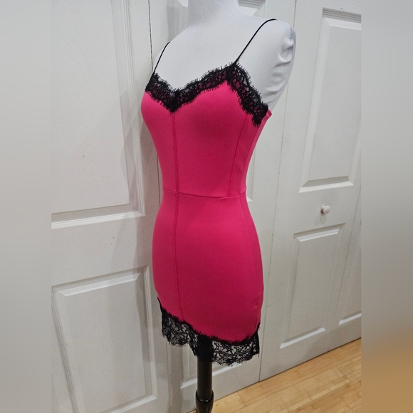 Love Culture Sexy Party Club Hot Pink & Black Lace Bodycon Mini Slip Dress XS S - Picture 7 of 10